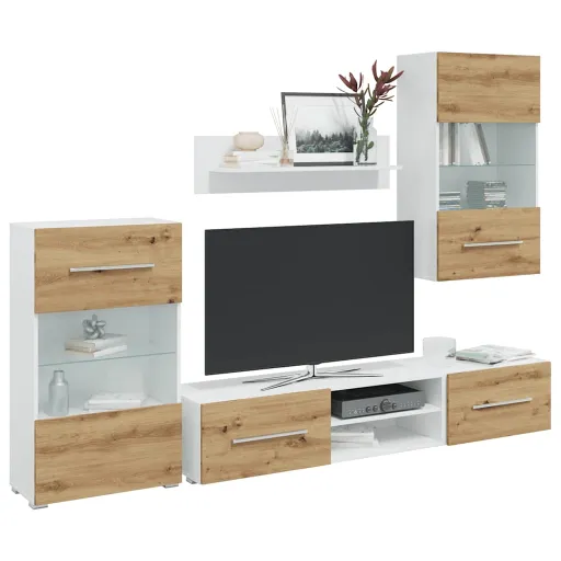 Móveis de TV de   Iluminação LED Madeira Carvalho Artesanal (5 pcs)