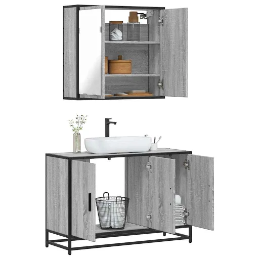 Conjunto Móveis WC Derivados de Madeira Sonoma Cinza (2 pcs)
