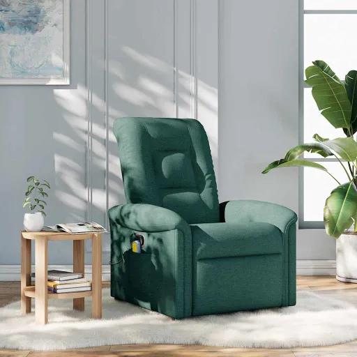 Poltrona de Massagens Reclinável Tecido Verde-Escuro