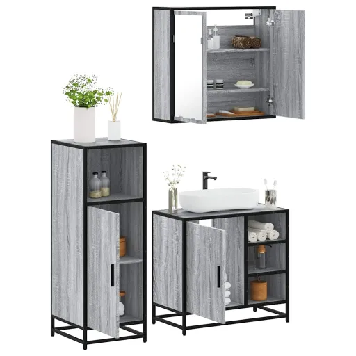 Conjunto Móveis Casa de Banho Madeira Proc. Cinza Sonoma (3 pcs)