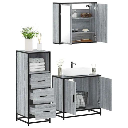 Conjunto Móveis Casa de Banho Madeira Proc. Cinza Sonoma (3 pcs)
