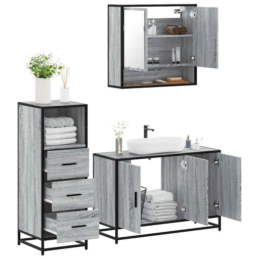 Conjunto Móveis Casa de Banho Madeira Proc. Cinza Sonoma (3 pcs)