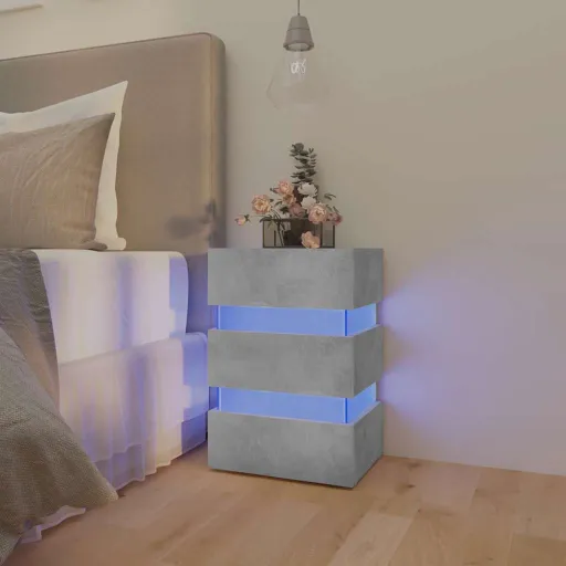 Mesa de Cabeceira c/ Luzes LED Derivados Madeira Cinza-Cimento