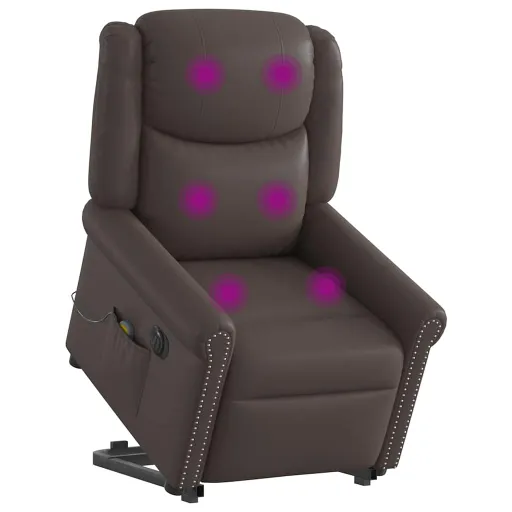 Poltrona Reclinável Massagens Elevatória Elétrica Couro Artif.