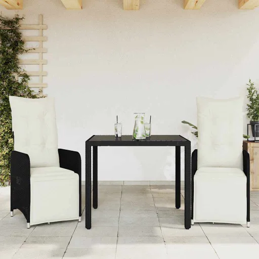Conjunto Bistrô de Jardim c/ Almofadões Vime PE Preto (3 pcs)