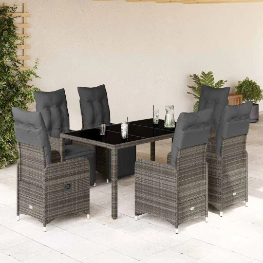 Conjunto Bistrô de Jardim c/ Almofadões Vime PE Cinza (7 pcs)