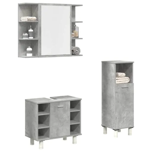 Conj. Móveis Casa Banho Derivados Madeira Cinza Cimento (3 pcs)