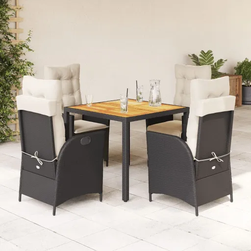 Conjunto de Jantar p/ Jardim c/ Almofadões Vime PE Preto (5 pcs)