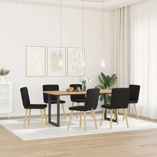 Cadeiras de Jantar   Tecido Preto (6 pcs)