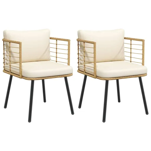 Cadeiras de Jardim com Almofadões   Vime PE Naturais (2 pcs)