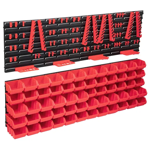 Kit Caixas Arrumação c/ Painéis Parede Vermelho e Preto (136 pcs)