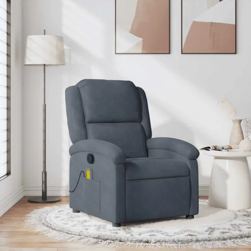 Poltrona de Massagens Reclinável Veludo Cinzento-Escuro