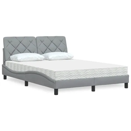 Cama com Colchão 140x190 cm Tecido Cinzento-Claro