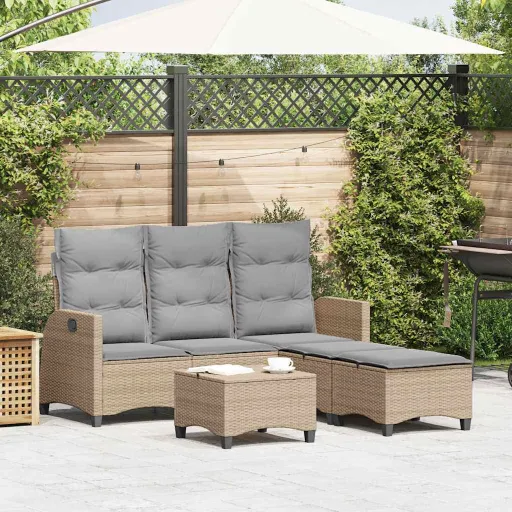 Conjunto Sofás de Jardim com Almofadões em L Vime PE Bege (3 pcs)