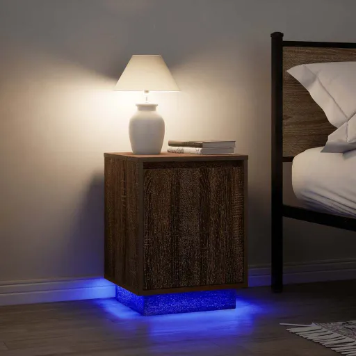 Mesas Cabeceira c/ Luzes LED   38x34x50cm Carvalho Castanho (2 pcs)