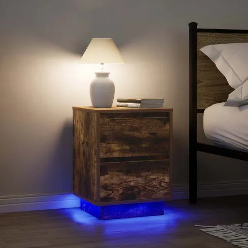 Mesas Cabeceira c/ Luzes LED   38x34x50 cm Carvalho Fumado (2 pcs)