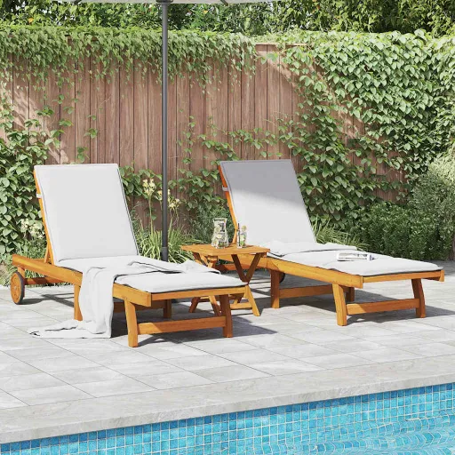 Espreguiçadeiras   com Mesa Madeira de Acácia Maciça (2 pcs)