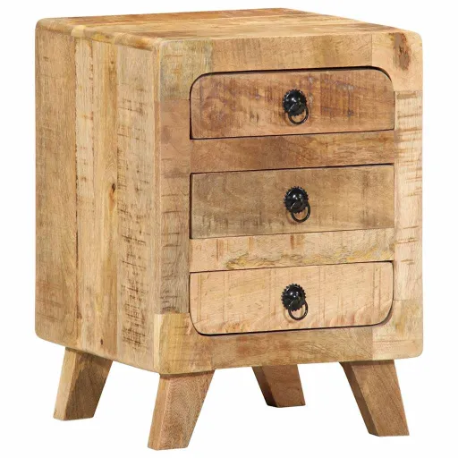 Mesa de Cabeceira 37x32x50cm Madeira de Mangueira Áspera Maciça