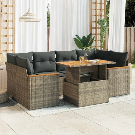 Conjunto Sofás Jardim com Almofadões PE/Acácia Cinzento (6 pcs)