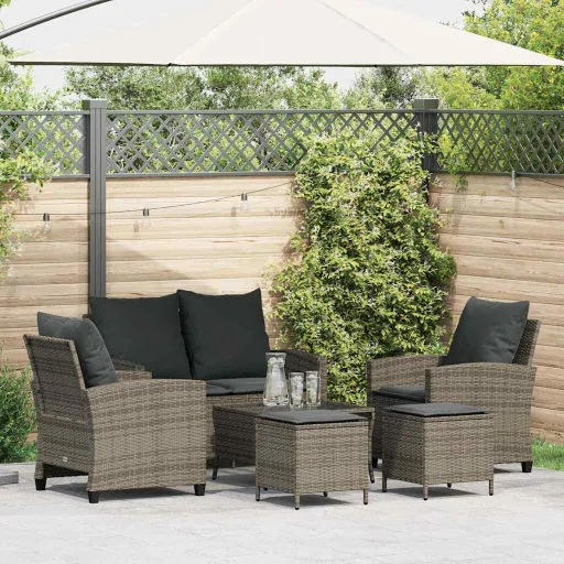 Conjunto Sofás de Jardim com Almofadões Vime Cinzento (6 pcs)