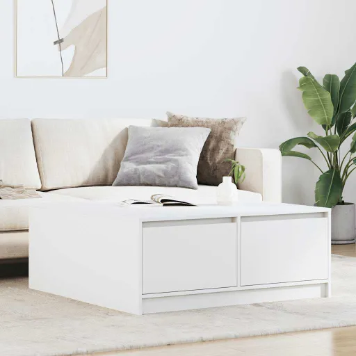 Mesa de Centro com Gavetas 100x100x40 cm Branco