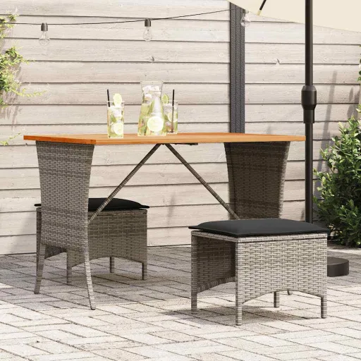 Conjunto de Jantar p/ Jardim c/ Almofadões Vime PE Cinza (3 pcs)