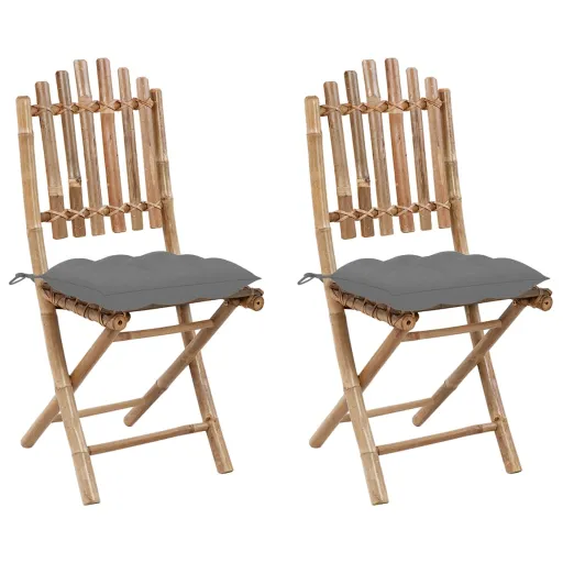 Cadeiras de Jardim Dobráveis c/ Almofadões   Bambu (2 pcs)