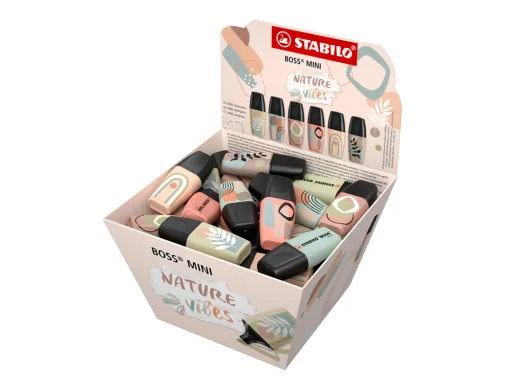 Marcador Stabilo Boss Fluorescente Mini Naturevibes Expositor Boiao de 50 Unidades Cores Sortidas