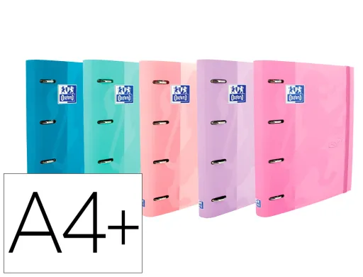 Pasta com Recarga Oxford Europeanbinder Touch Pastel 4 Argolas 35 mm Din A4+ Capa Extradura com Elásticos Cores Sortidas
