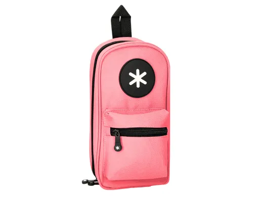 Estojo Escolar Antartik Forma de Mochila com Bolso e 4 Departamentos Cor Rosa 230x50x120 mm