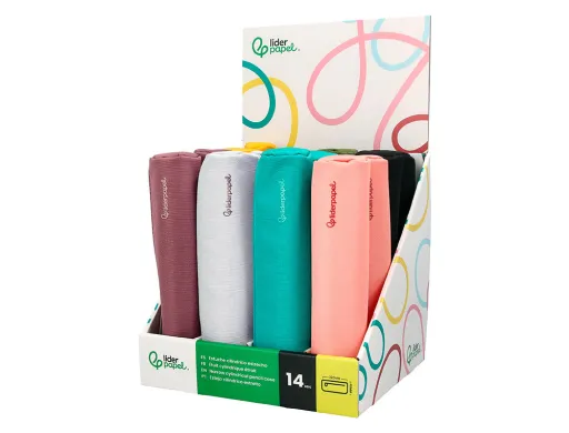 Estojo Escolar Liderpapel Slim Cilindrico 220x45mm Expositor Cores Sortidas 14 Unidades