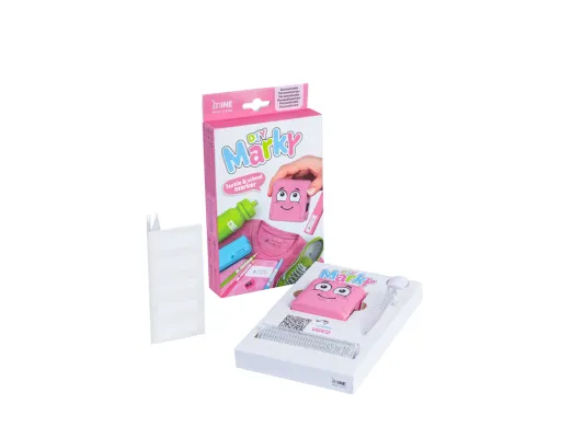 Carimbo Marcador de Roupa Marky Infantil Rosa Inclui Tinta Kit de Etiquetas e Fita Termoadesiva