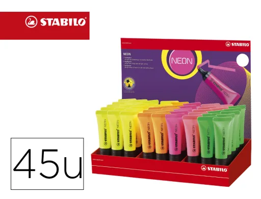 Marcador Fluorescente Stabilo 72 Neon Expositor de 45 Unidades Cores Sortidas