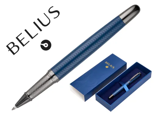 Esferografica Belius Neptuno Aluminio Textura Wavy Cor Azul Marinho Tinta Azul Caixa Design
