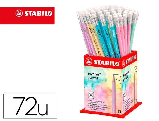 Lapis de Grafite Stabilo Swano com Borracha Mina 2,2 mm Dureza hb Expositor de 72 Unidades Cores Pastel Sortidas