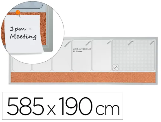 Planificador Semanal Nobo Magnetico + Tabuleiro de Cortica Horizontal com Moldura de Aluminio 585x190 mm