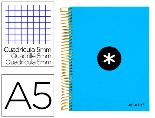 Caderno Espiral Din A5 Micro Antartik Capa Forrada 120 F 100 gr Quadricula 5 mm 5 Bandas de Cores 6 Furos Cor