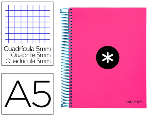 Caderno Espiral Din A5 Micro Antartik Capa Forrada 120 F 100 gr Quadricula 5 mm 5 Bandas de Cores 6 Furos Cor