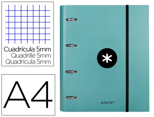 Pasta com Recarga e Aba Antartik A4 Quadricula 5mm Forrada 4 Argolas Redondos 40mm Cor Menta