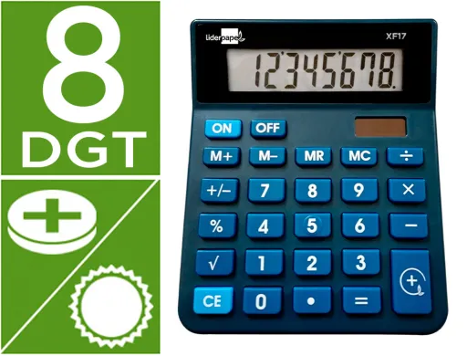 Calculadora de Secretária Xf17 8 Digitos Solar e Pilhas Cor Azul 127x105x24 mm