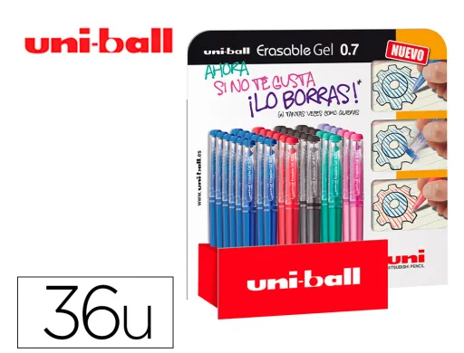 Marcador Uni-Ball Roller uf-222 Tinta Gel Apagavel 0,7 mm Expositor de 36 Unidades Cores Sortidas