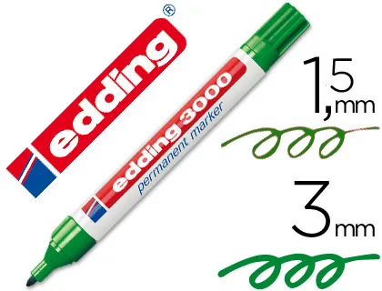Marcador Edding 3000 Verde Permanente-Ponta Redonda 3mm