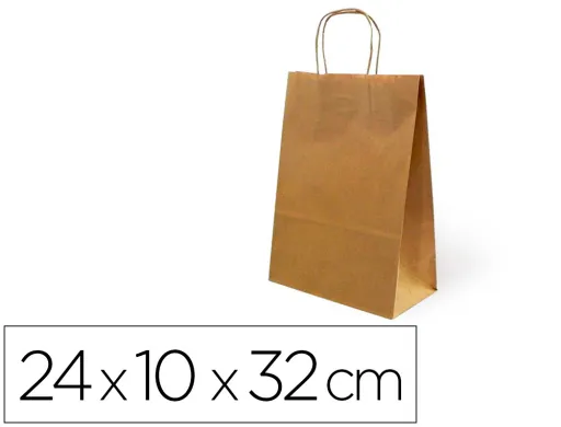 Bolsa de Papel Basika Kraft Reciclada Asa Retorcida Lisa Natural Formato \"s\" 240x100x320 mm