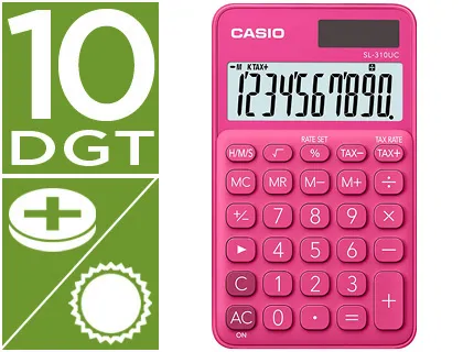 Calculadora Casio sl-310uc-rd Bolso 10 Digitos Tax +/- Tecla Duplo Zero Cor Fucsia