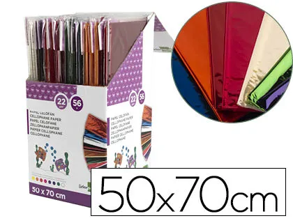 Papel Celofane 50x70 Expositor 56 Bolsas de 5 Folhas 8 Cores Sortidas