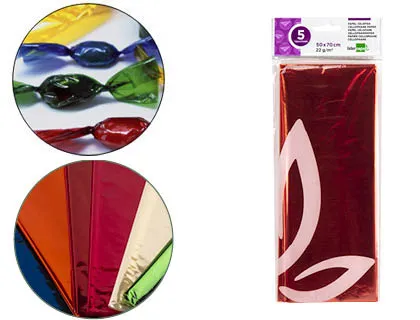 Papel Celofane 50x70 cm 22gr Bolsa de 5 Folhas Laranja