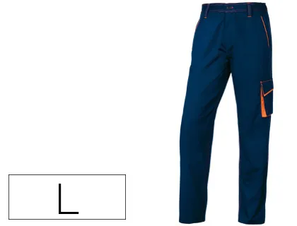 Calças Deltaplus com Cintura Ajustavel e 5 Bolsos Cor Azul Laranja Tamanho l