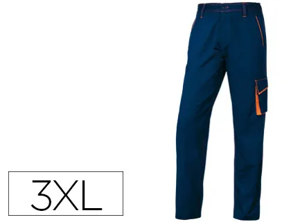 Calças Deltaplus com Cintura Ajustável e 5 Bolsos Cor Azul Laranja Formato Xxxl