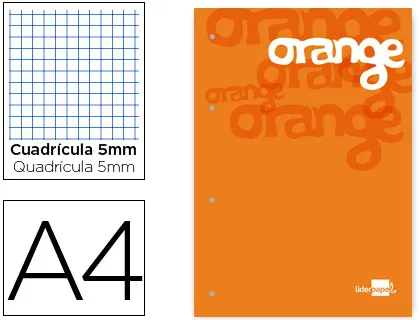Recarga Colada Quadricula de 5 mm Laranja A4 Natural100 Folhas 100 G/m2