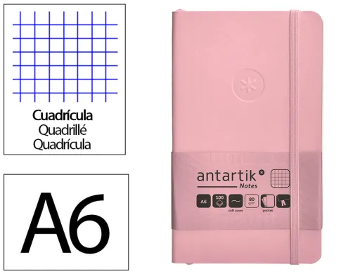 Caderno com Elastico Antartik Notes Capa Mole a6 Quadriculado Rosa Pastel 100 Folhas 80 gr Fsc